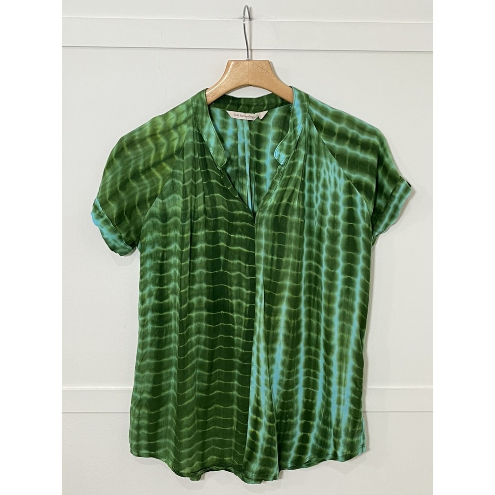 Soft Surroundings Tie Dye Blouse Shirt Sz XS Womens Green Blue Short sleeve